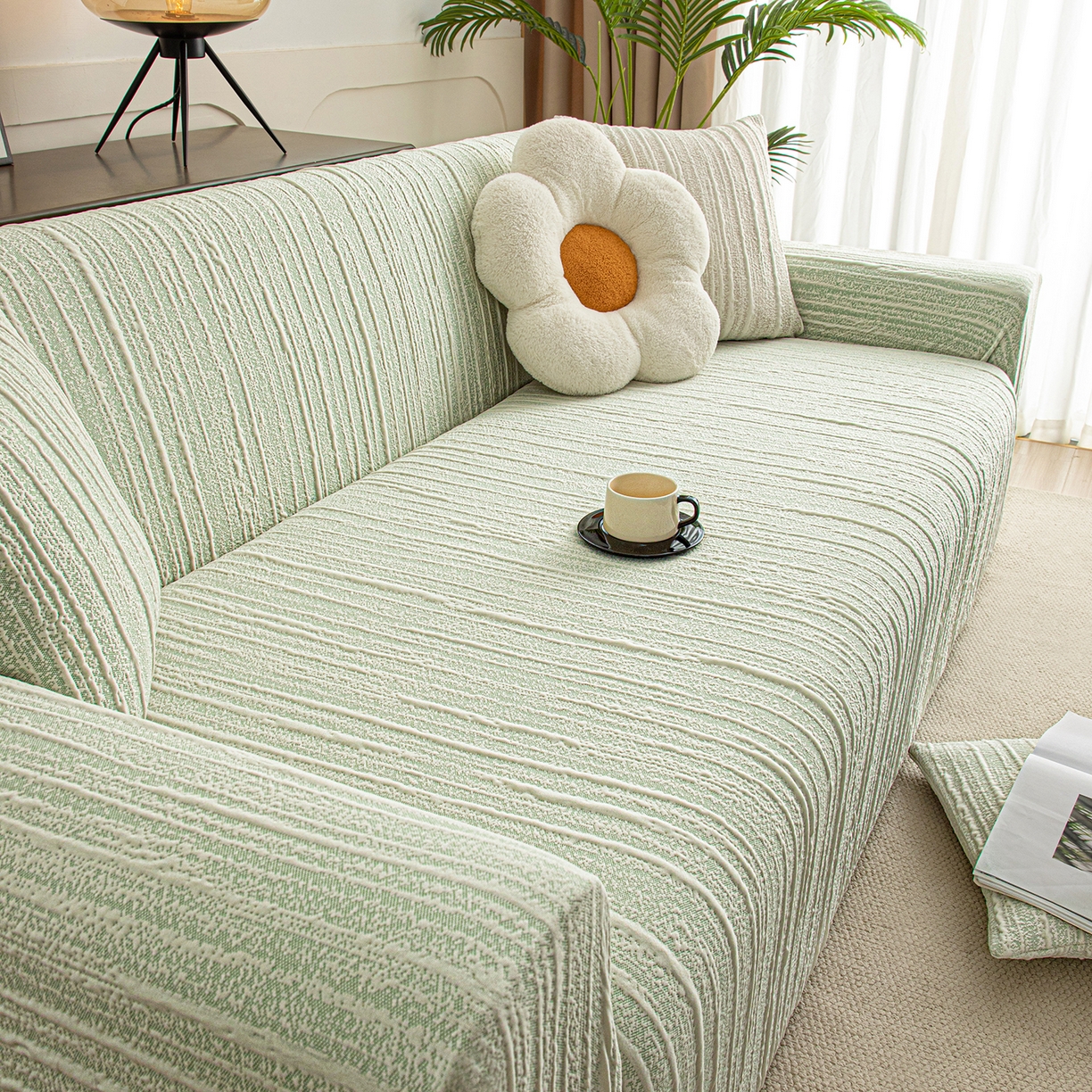 91家纺网 家纺一手货源 找家纺 沐沐家纺 2026新款星弦沙发套 抹茶绿