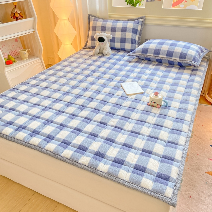 91家纺网 家纺一手货源 找家纺 正邦家纺 2025新款无印良品风羊圈绒床垫学生宿舍床褥子上下铺软垫 羊圈绒-蓝格