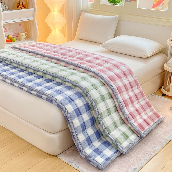 91家纺网 家纺一手货源 找家纺 正邦家纺 2025新款无印良品风羊圈绒床垫学生宿舍床褥子上下铺软垫 羊圈绒-蓝格