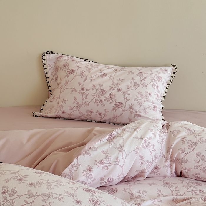 91家纺网 家纺一手货源 找家纺 于果 2025新款全棉纯棉生态磨毛花边款四件套 花间柔光