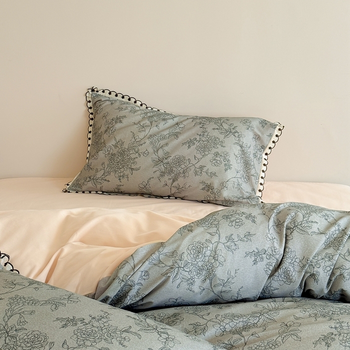 91家纺网 家纺一手货源 找家纺 于果 2025新款全棉纯棉生态磨毛花边款四件套 花眠绿