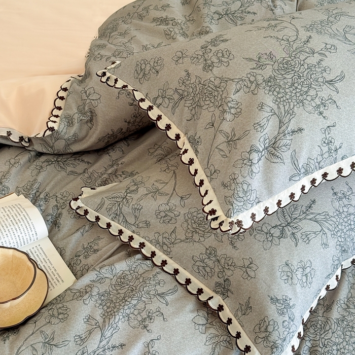 91家纺网 家纺一手货源 找家纺 于果 2025新款全棉纯棉生态磨毛花边款四件套 花眠绿