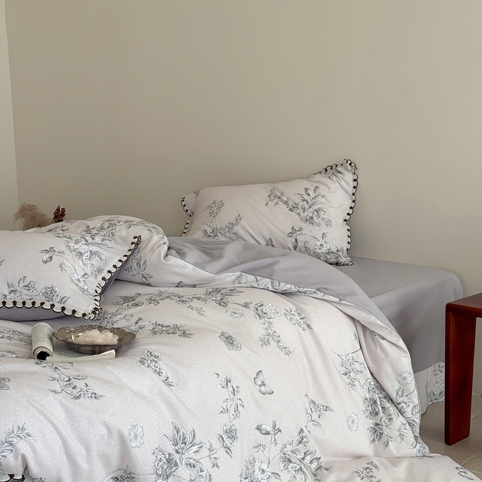 于果 2025新款全棉纯棉生态磨毛花边款四件套 花绮米