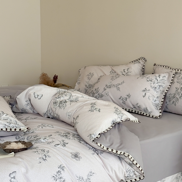 91家纺网 家纺一手货源 找家纺 于果 2025新款全棉纯棉生态磨毛花边款四件套 花绮米