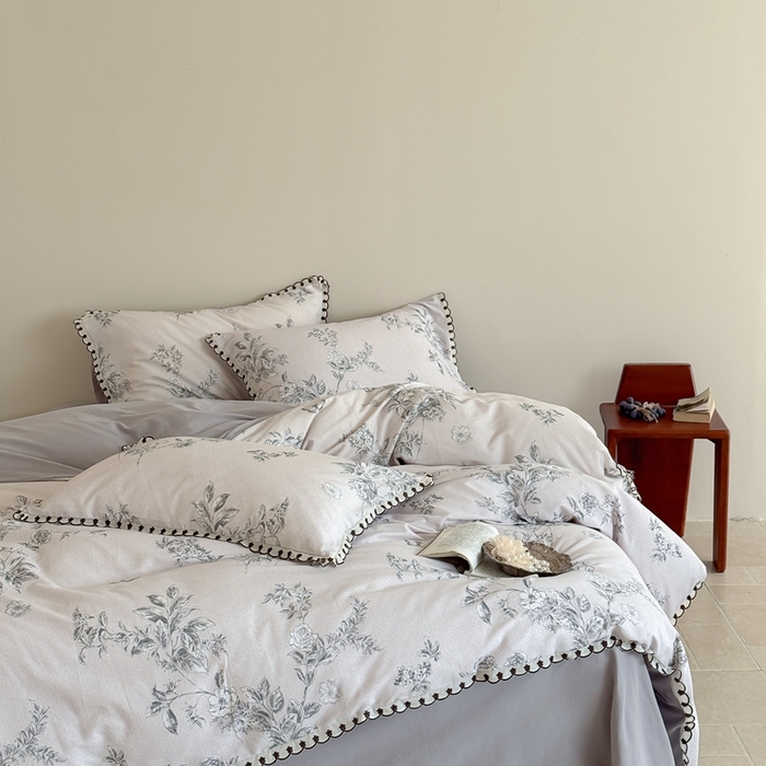 91家纺网 家纺一手货源 找家纺 于果 2025新款全棉纯棉生态磨毛花边款四件套 花绮米