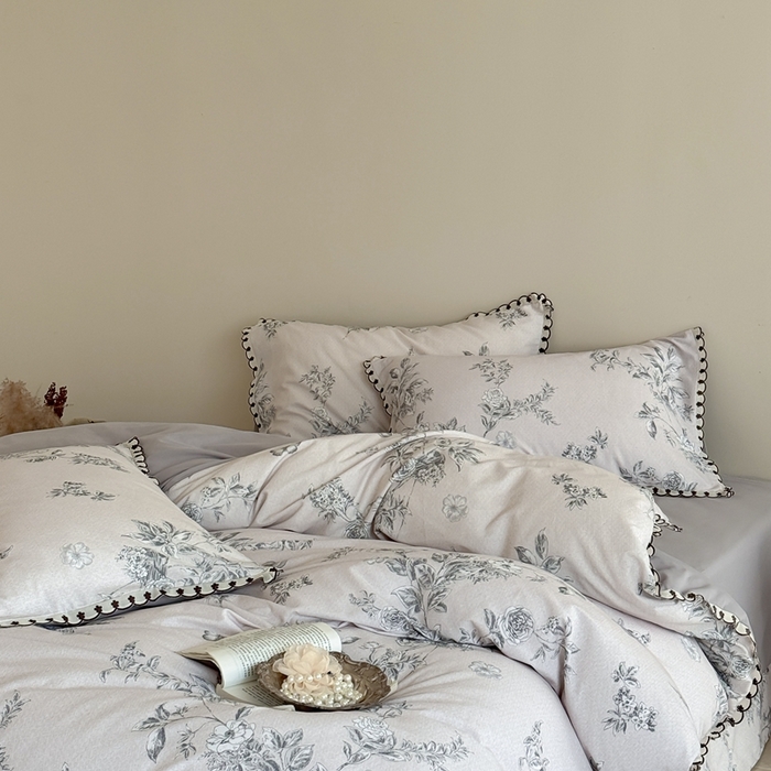 91家纺网 家纺一手货源 找家纺 于果 2025新款全棉纯棉生态磨毛花边款四件套 花绮米