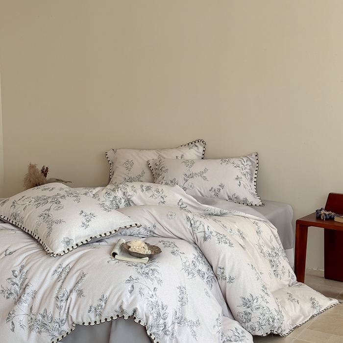 91家纺网 家纺一手货源 找家纺 于果 2025新款全棉纯棉生态磨毛花边款四件套 花绮米