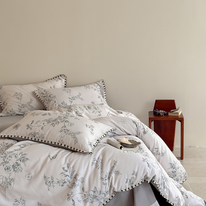 91家纺网 家纺一手货源 找家纺 于果 2025新款全棉纯棉生态磨毛花边款四件套 花绮米