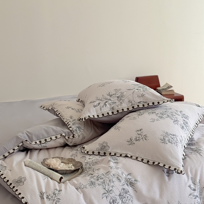 91家纺网 家纺一手货源 找家纺 于果 2025新款全棉纯棉生态磨毛花边款四件套 花绮米