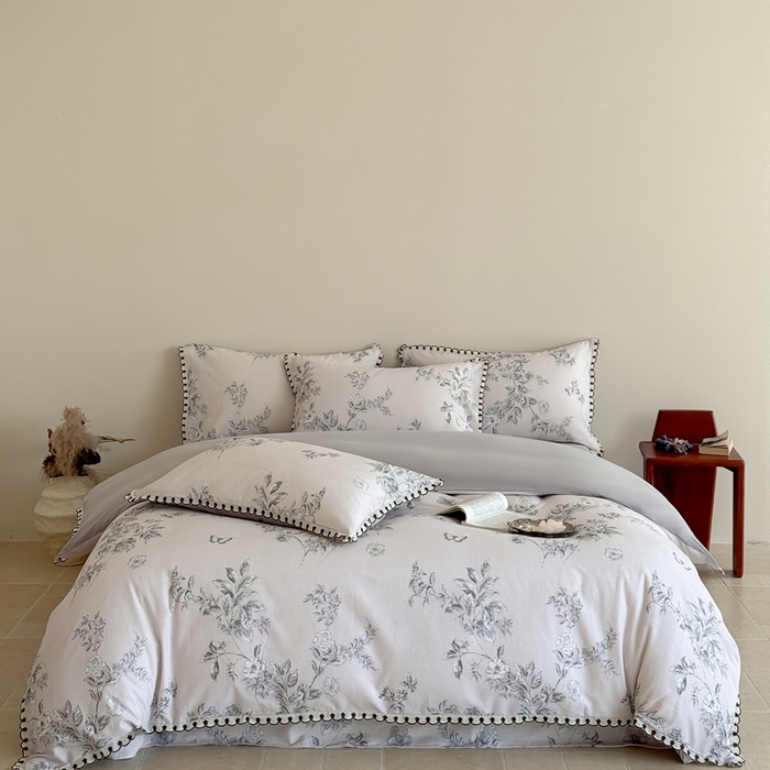 91家纺网 家纺一手货源 找家纺 于果 2025新款全棉纯棉生态磨毛花边款四件套 花绮米