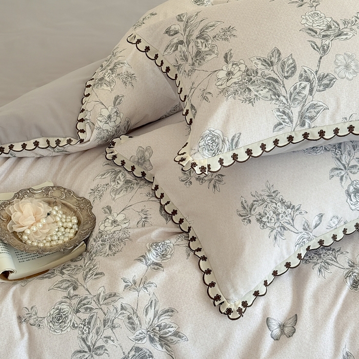 91家纺网 家纺一手货源 找家纺 于果 2025新款全棉纯棉生态磨毛花边款四件套 花绮米