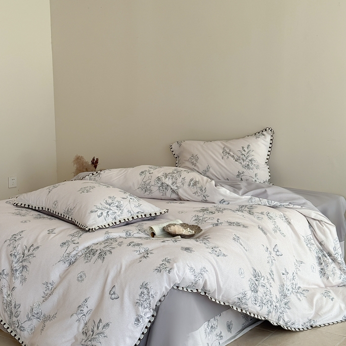 91家纺网 家纺一手货源 找家纺 于果 2025新款全棉纯棉生态磨毛花边款四件套 花绮米