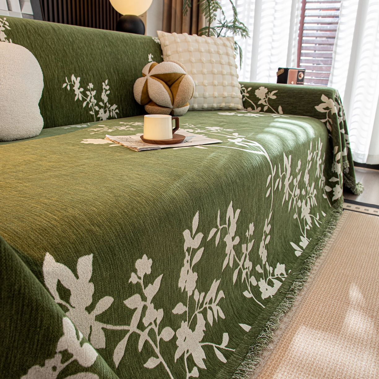 沐沐家纺 2026新款青岚沙发巾 墨绿