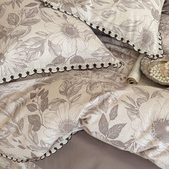 91家纺网 家纺一手货源 找家纺 于果 2025新款全棉纯棉生态磨毛花边款四件套 花漾