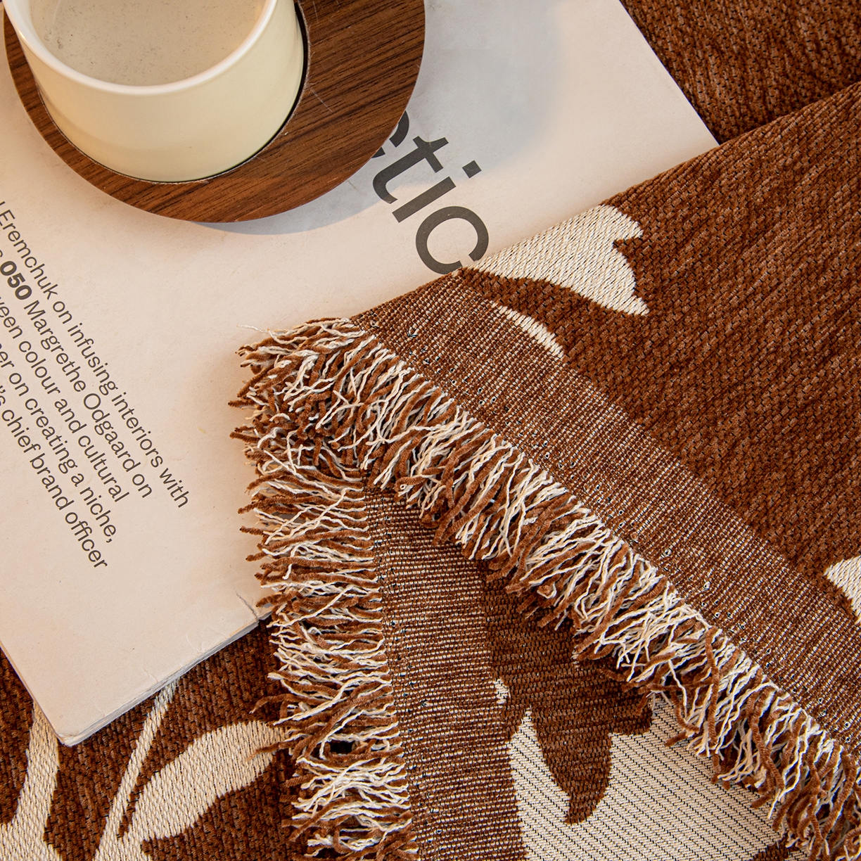 91家纺网 家纺一手货源 找家纺 沐沐家纺 2026新款青岚沙发巾 咖啡