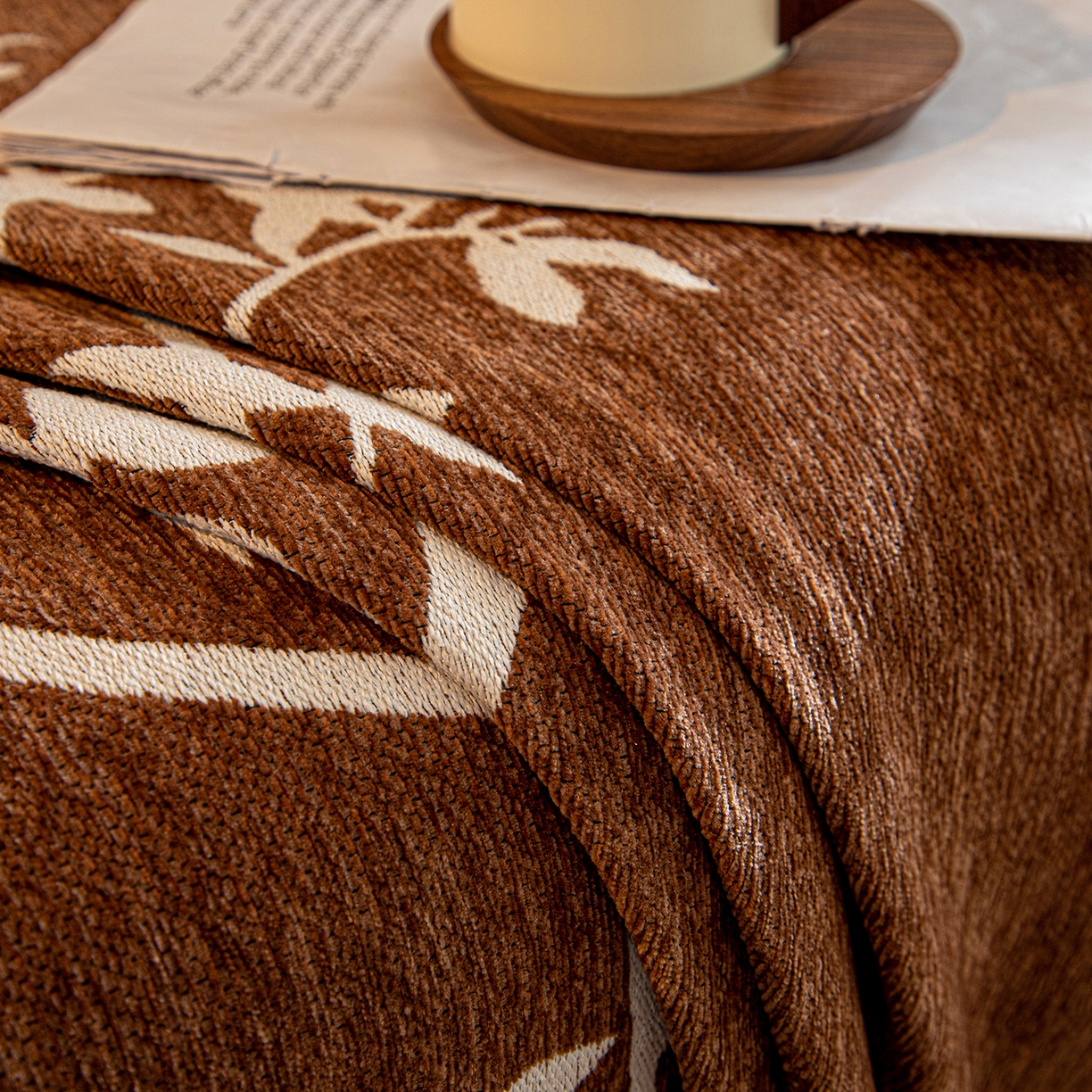 91家纺网 家纺一手货源 找家纺 沐沐家纺 2026新款青岚沙发巾 咖啡