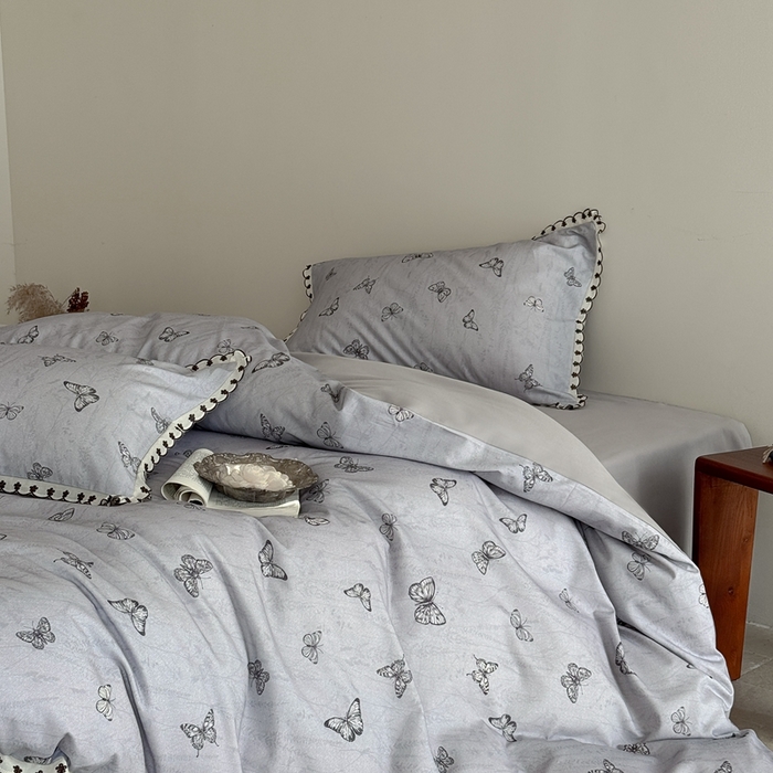 于果 2025新款全棉纯棉生态磨毛花边款四件套 梦蝶