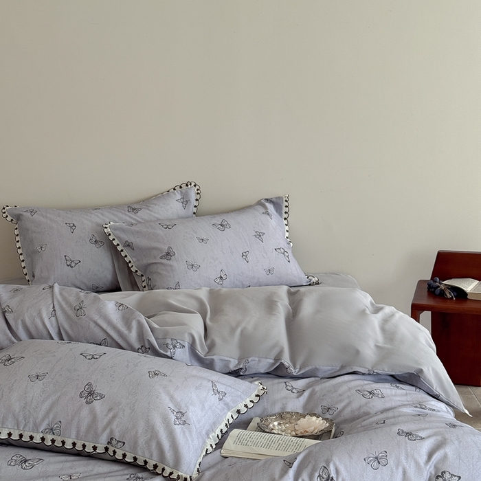 91家纺网 家纺一手货源 找家纺 于果 2025新款全棉纯棉生态磨毛花边款四件套 梦蝶