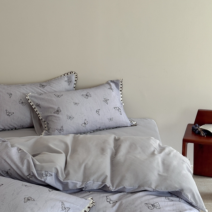 91家纺网 家纺一手货源 找家纺 于果 2025新款全棉纯棉生态磨毛花边款四件套 梦蝶