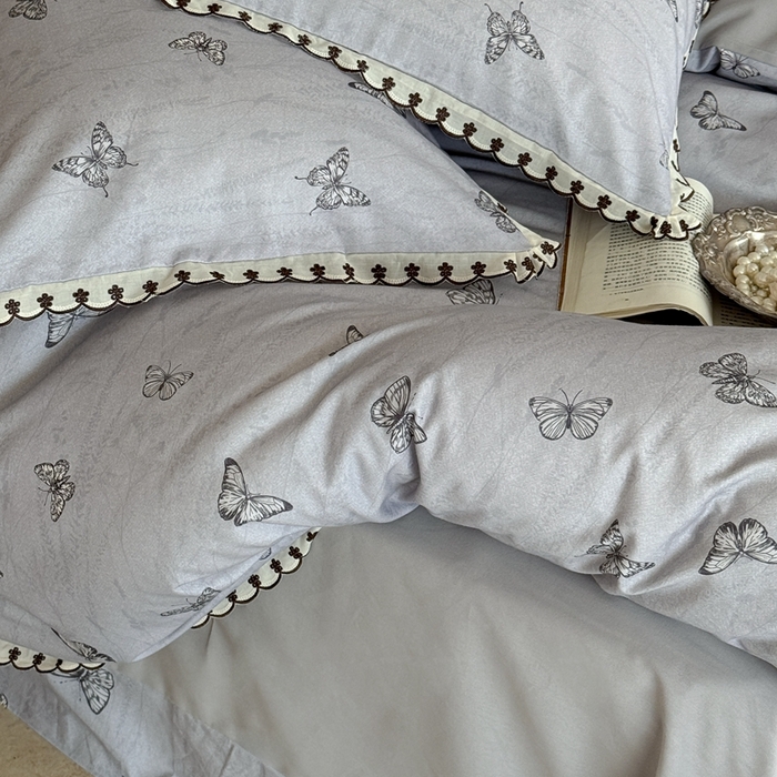 91家纺网 家纺一手货源 找家纺 于果 2025新款全棉纯棉生态磨毛花边款四件套 梦蝶