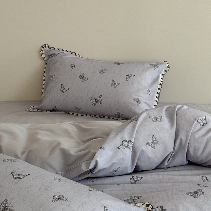 91家纺网 家纺一手货源 找家纺 于果 2025新款全棉纯棉生态磨毛花边款四件套 梦蝶