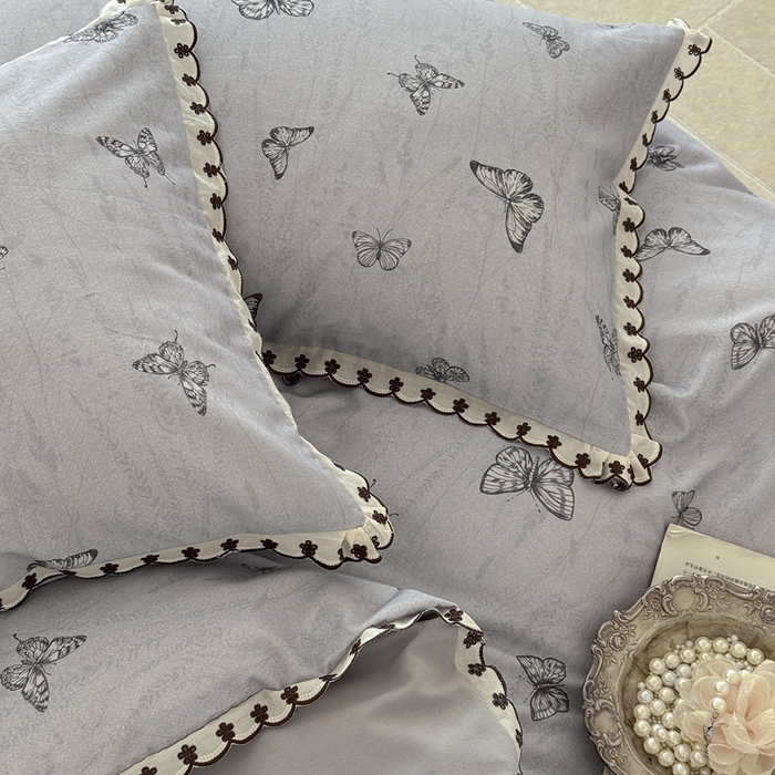 91家纺网 家纺一手货源 找家纺 于果 2025新款全棉纯棉生态磨毛花边款四件套 梦蝶