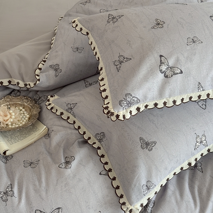 91家纺网 家纺一手货源 找家纺 于果 2025新款全棉纯棉生态磨毛花边款四件套 梦蝶