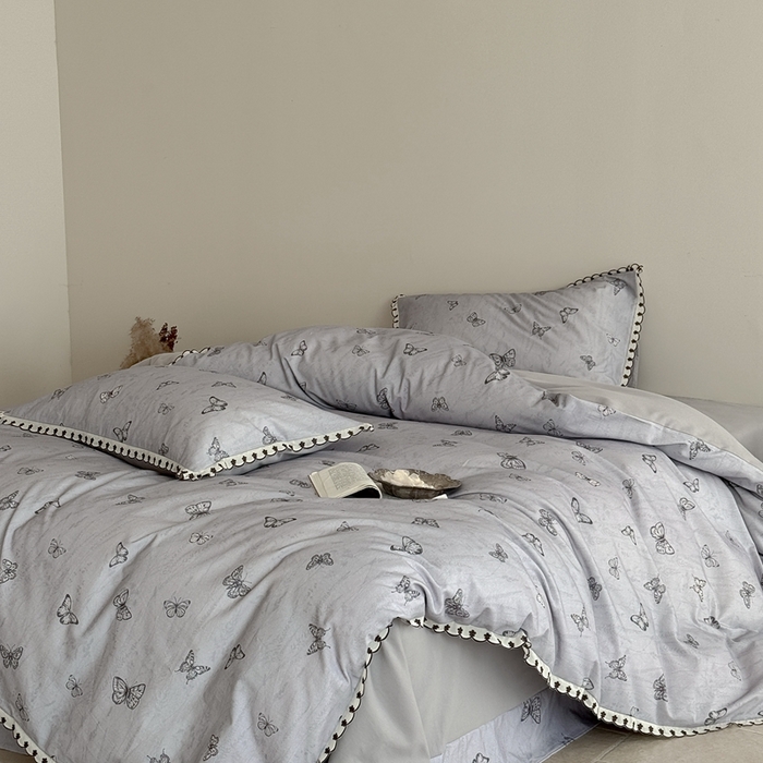 91家纺网 家纺一手货源 找家纺 于果 2025新款全棉纯棉生态磨毛花边款四件套 梦蝶