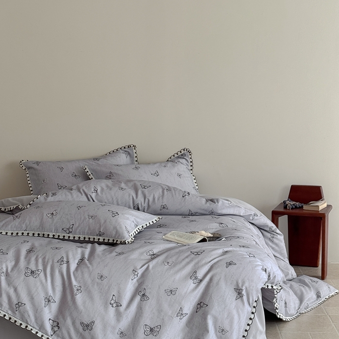 91家纺网 家纺一手货源 找家纺 于果 2025新款全棉纯棉生态磨毛花边款四件套 梦蝶