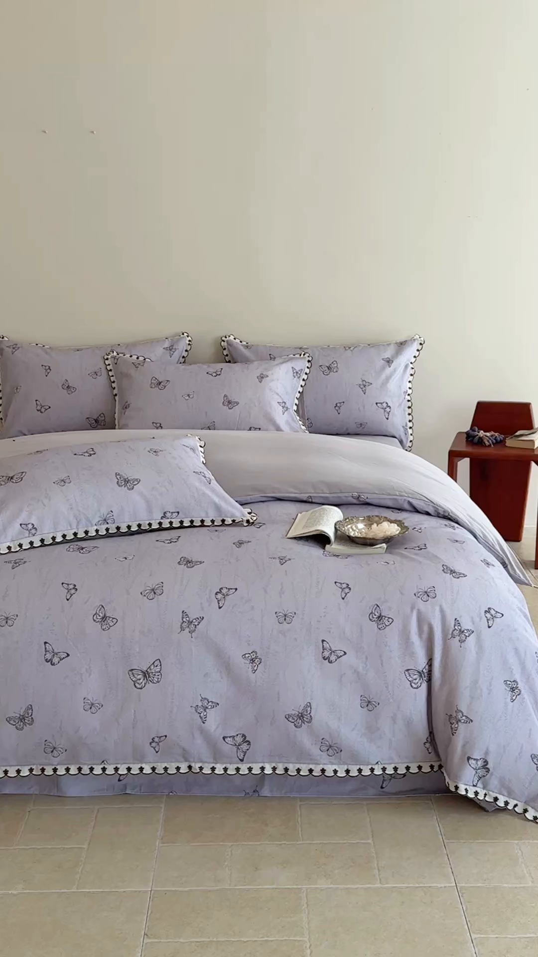 91家纺网 家纺一手货源 找家纺 于果 2025新款全棉纯棉生态磨毛花边款四件套 梦蝶