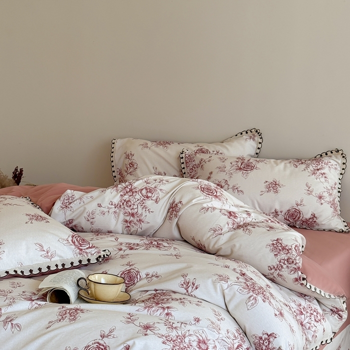 91家纺网 家纺一手货源 找家纺 于果 2025新款全棉纯棉生态磨毛花边款四件套 秘密花园