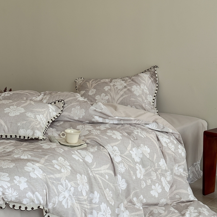 于果 2025新款全棉纯棉生态磨毛花边款四件套 沁园花语