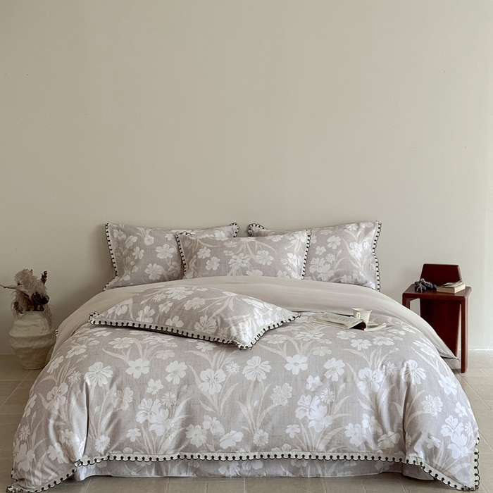 91家纺网 家纺一手货源 找家纺 于果 2025新款全棉纯棉生态磨毛花边款四件套 沁园花语