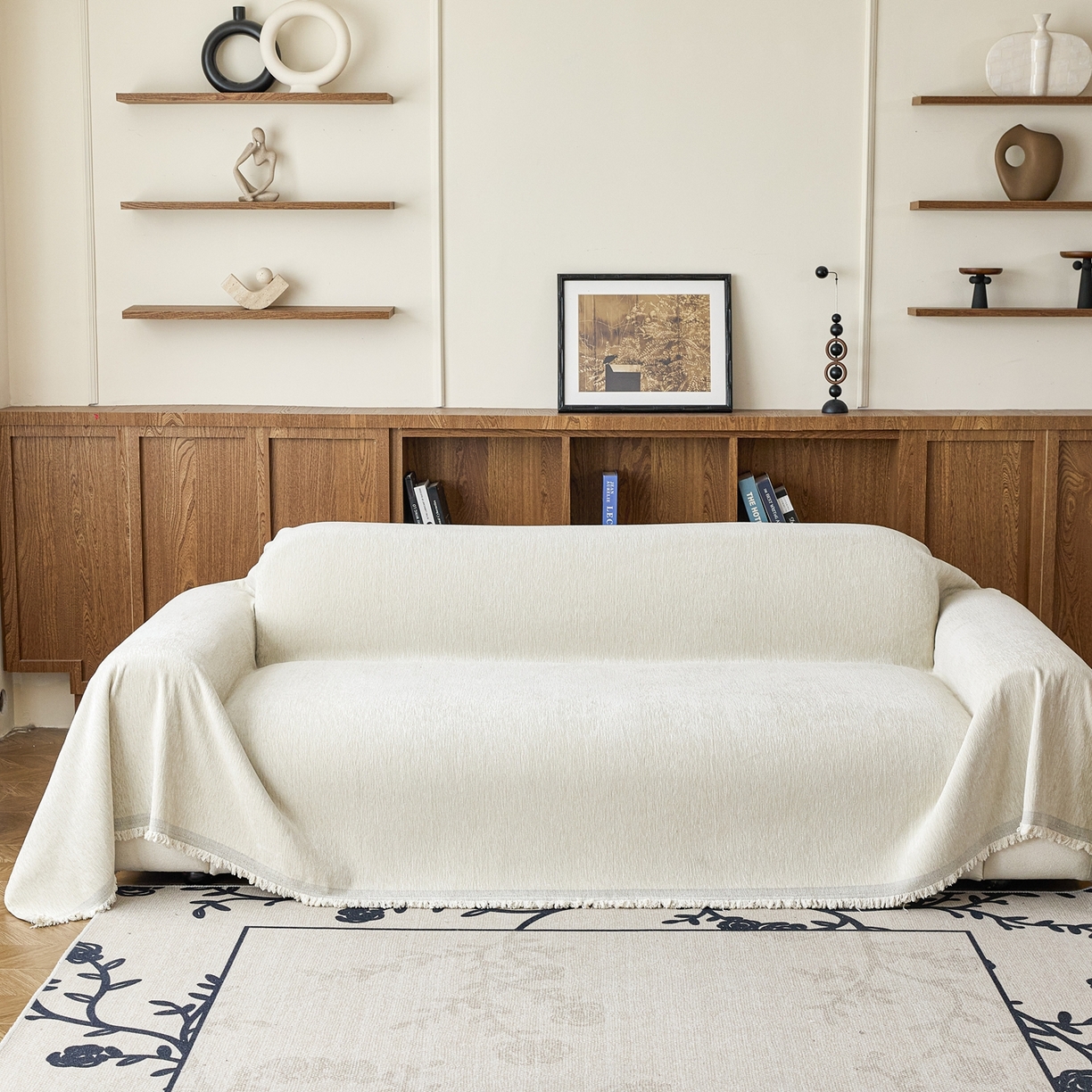 91家纺网 家纺一手货源 找家纺 沐沐家纺 2026新款亮丝沙发巾 米白