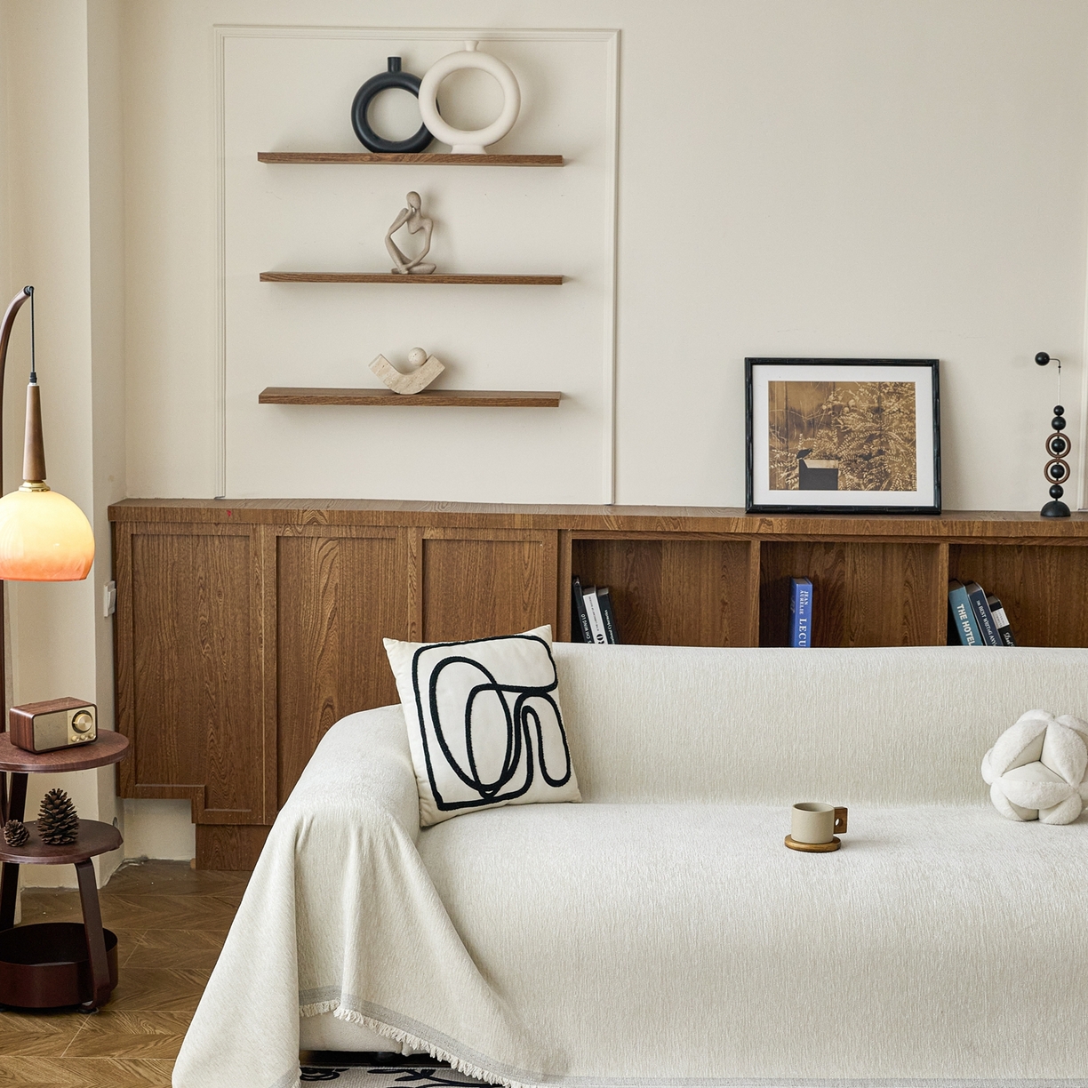 91家纺网 家纺一手货源 找家纺 沐沐家纺 2026新款亮丝沙发巾 米白