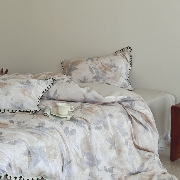 于果 2025新款全棉纯棉生态磨毛花边款四件套 晚风集