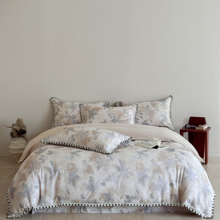 91家纺网 家纺一手货源 找家纺 于果 2025新款全棉纯棉生态磨毛花边款四件套 晚风集