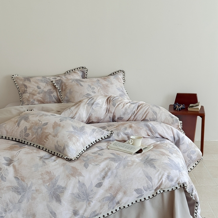 91家纺网 家纺一手货源 找家纺 于果 2025新款全棉纯棉生态磨毛花边款四件套 晚风集