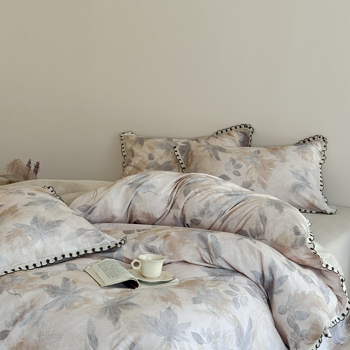 91家纺网 家纺一手货源 找家纺 于果 2025新款全棉纯棉生态磨毛花边款四件套 晚风集