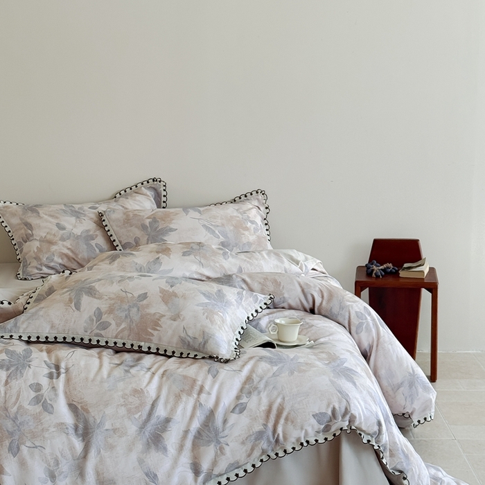 91家纺网 家纺一手货源 找家纺 于果 2025新款全棉纯棉生态磨毛花边款四件套 晚风集