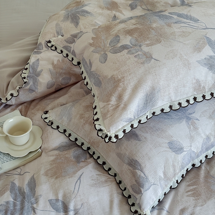 91家纺网 家纺一手货源 找家纺 于果 2025新款全棉纯棉生态磨毛花边款四件套 晚风集