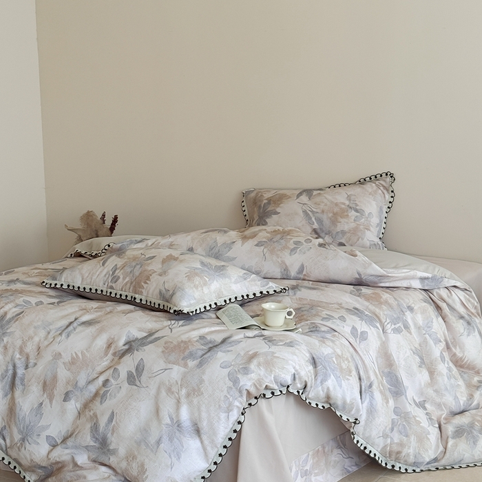 91家纺网 家纺一手货源 找家纺 于果 2025新款全棉纯棉生态磨毛花边款四件套 晚风集