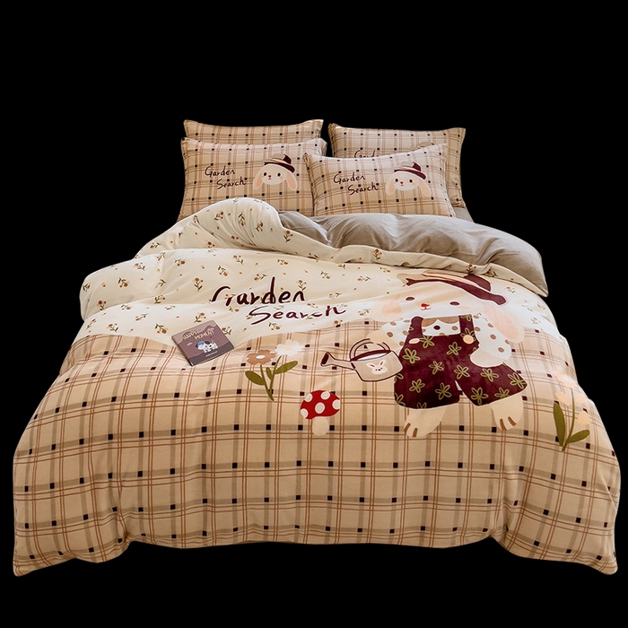 91家纺网 家纺一手货源 找家纺 丝羽坊 2025新款A类大版牛奶绒印花四件套 兔兔乐园