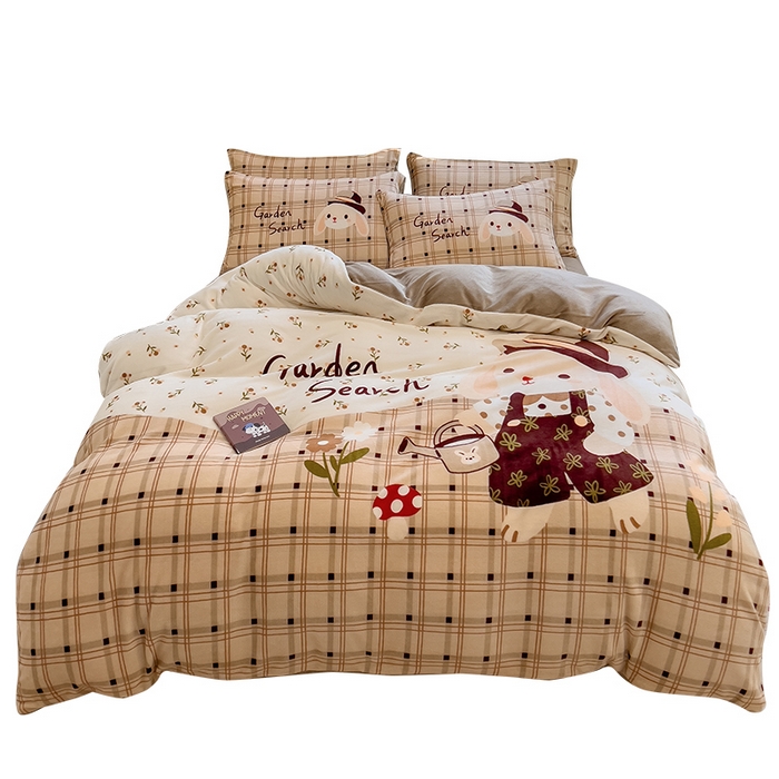 91家纺网 家纺一手货源 找家纺 丝羽坊 2025新款A类大版牛奶绒印花四件套 兔兔乐园