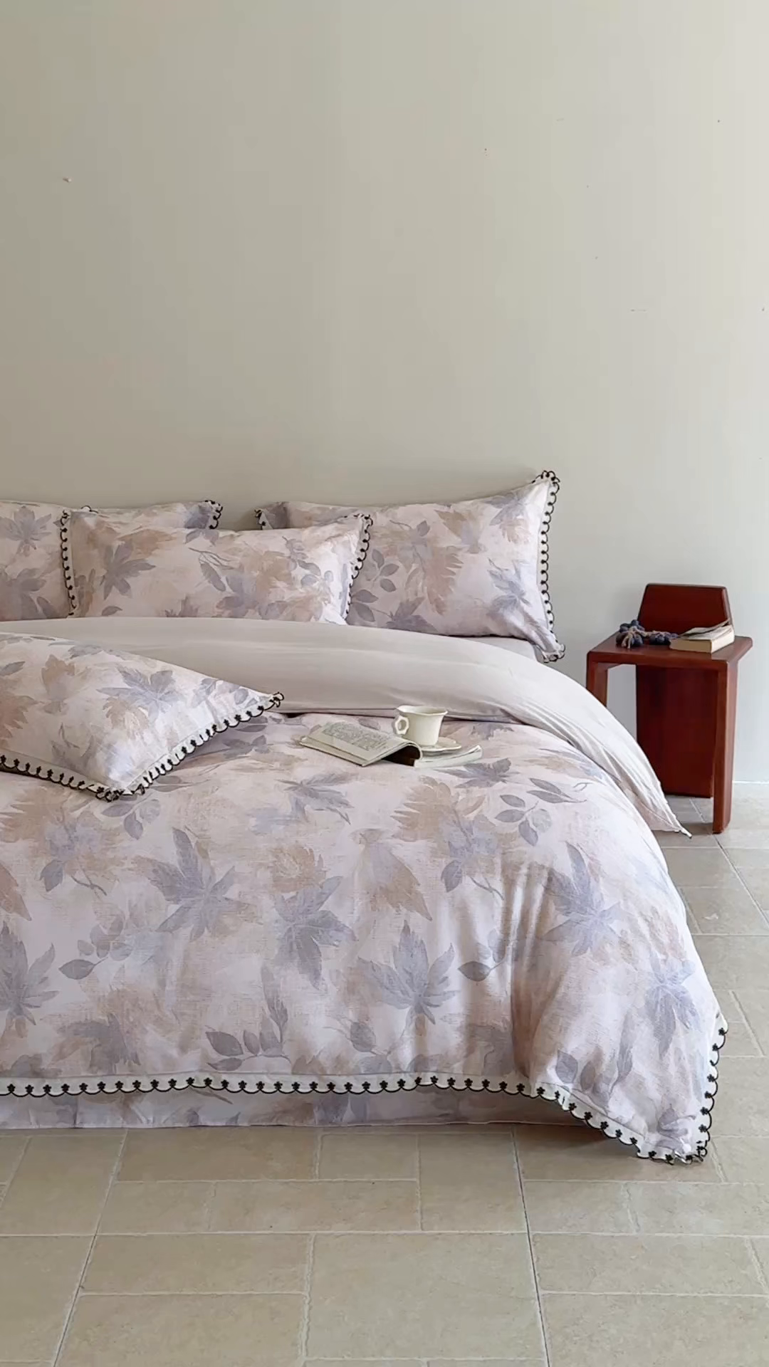 91家纺网 家纺一手货源 找家纺 于果 2025新款全棉纯棉生态磨毛花边款四件套 晚风集