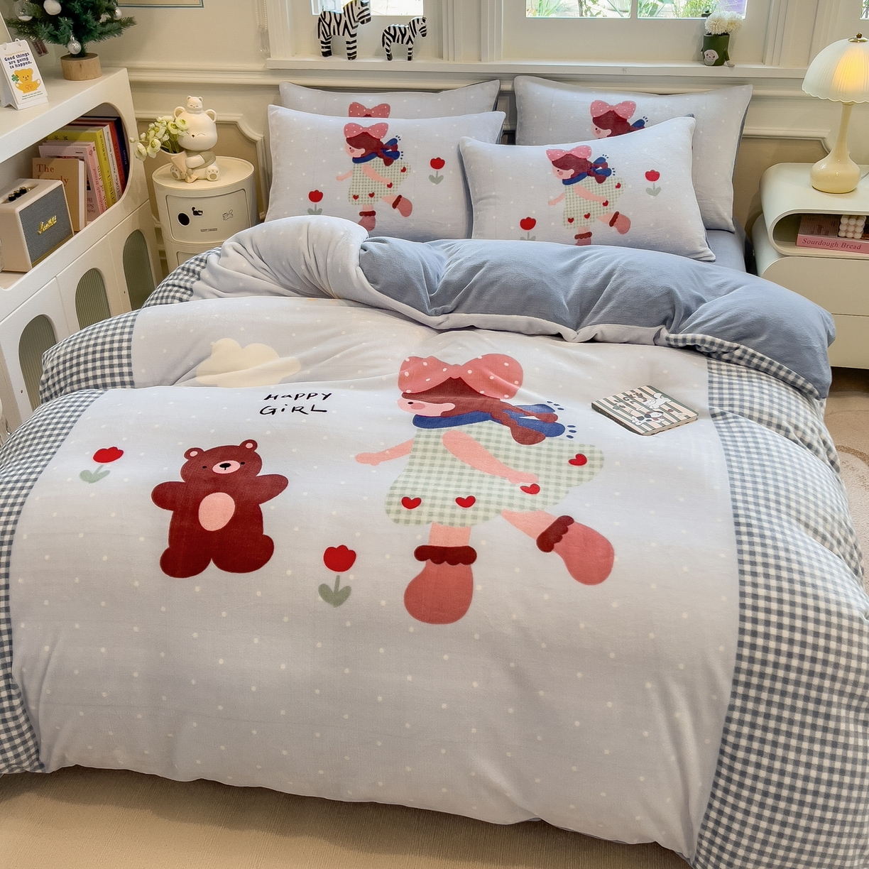 丝羽坊 2025新款A类大版牛奶绒印花四件套 甜美公主