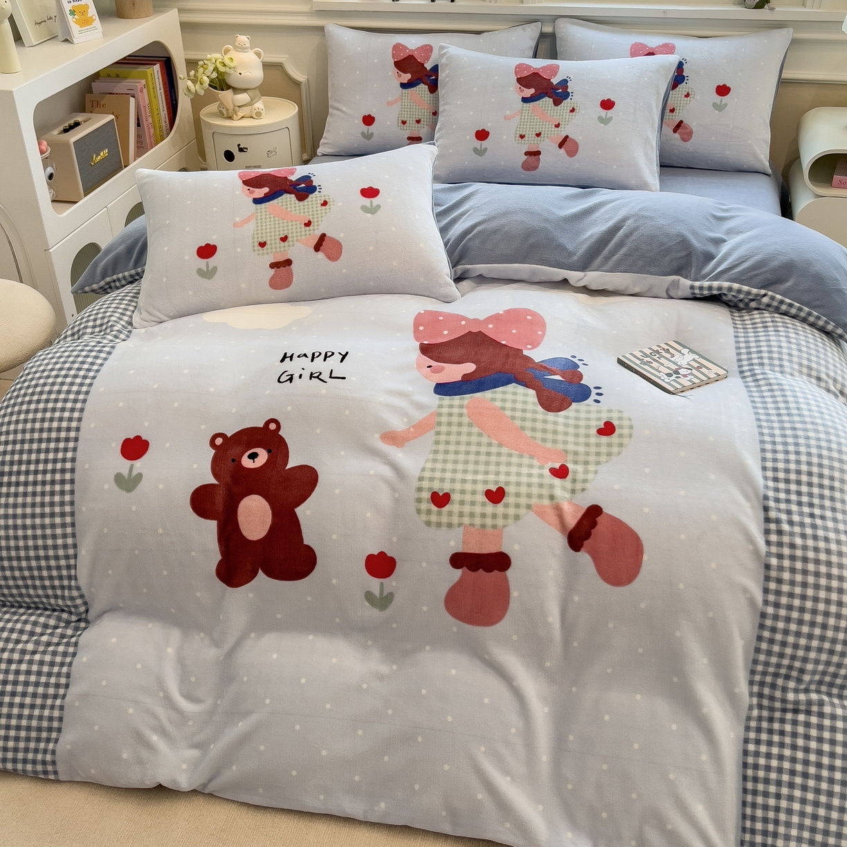 91家纺网 家纺一手货源 找家纺 丝羽坊 2025新款A类大版牛奶绒印花四件套 甜美公主