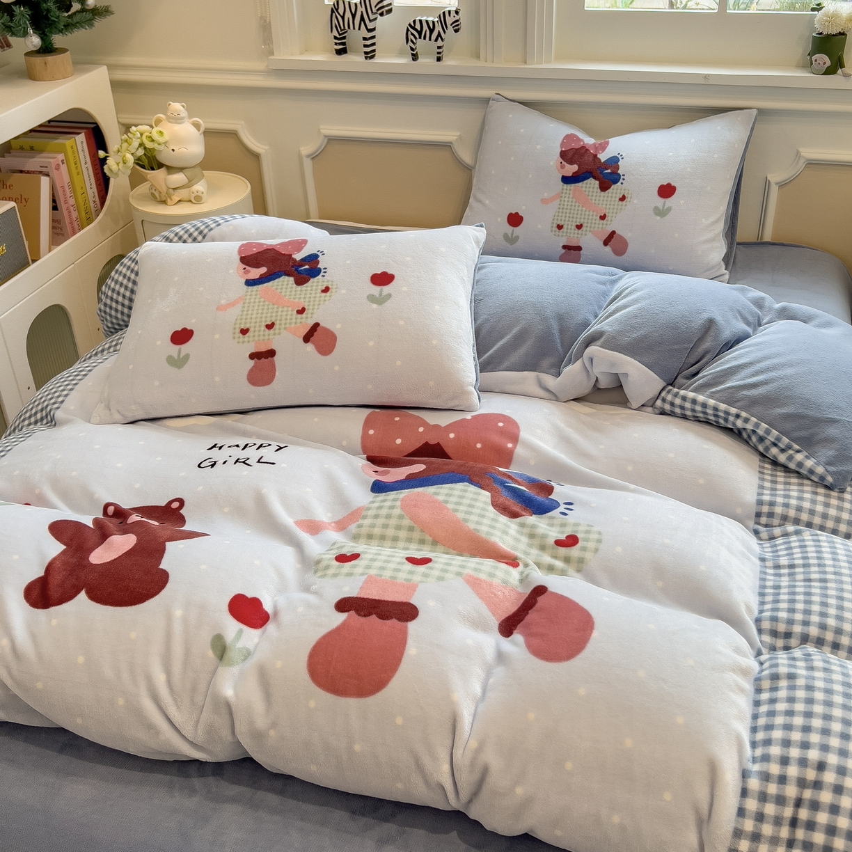 91家纺网 家纺一手货源 找家纺 丝羽坊 2025新款A类大版牛奶绒印花四件套 甜美公主