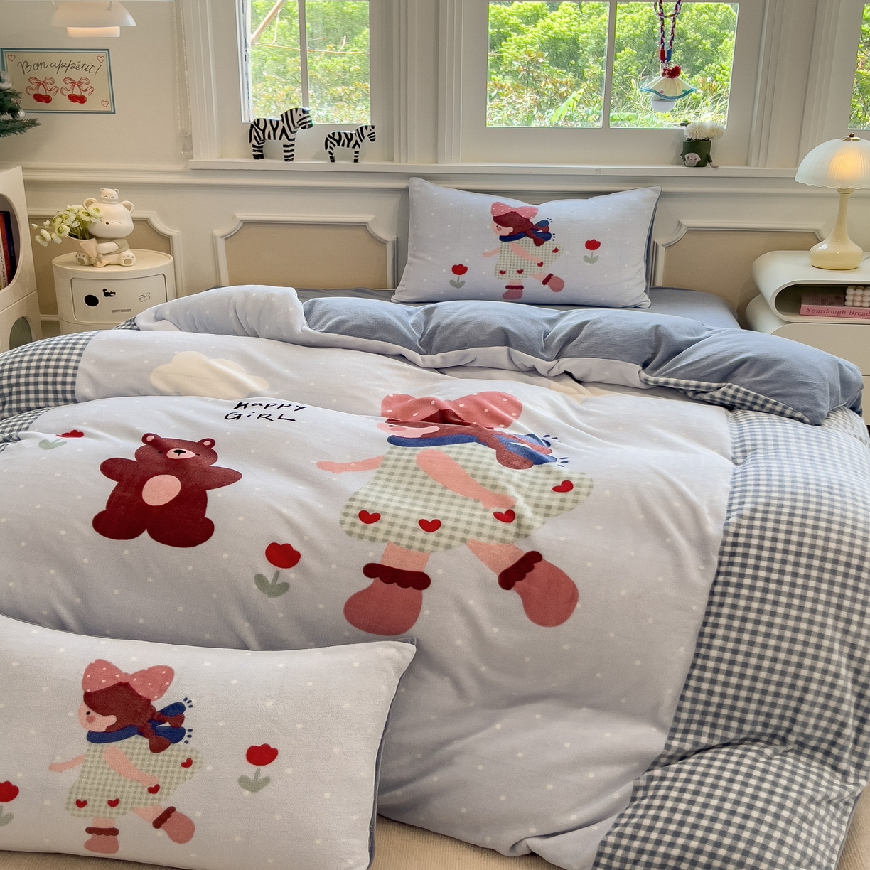 91家纺网 家纺一手货源 找家纺 丝羽坊 2025新款A类大版牛奶绒印花四件套 甜美公主