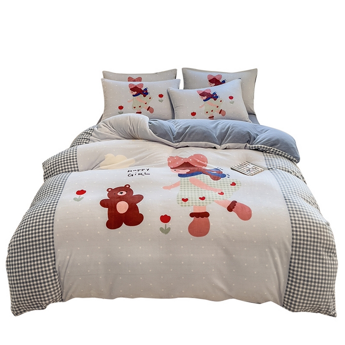 91家纺网 家纺一手货源 找家纺 丝羽坊 2025新款A类大版牛奶绒印花四件套 甜美公主